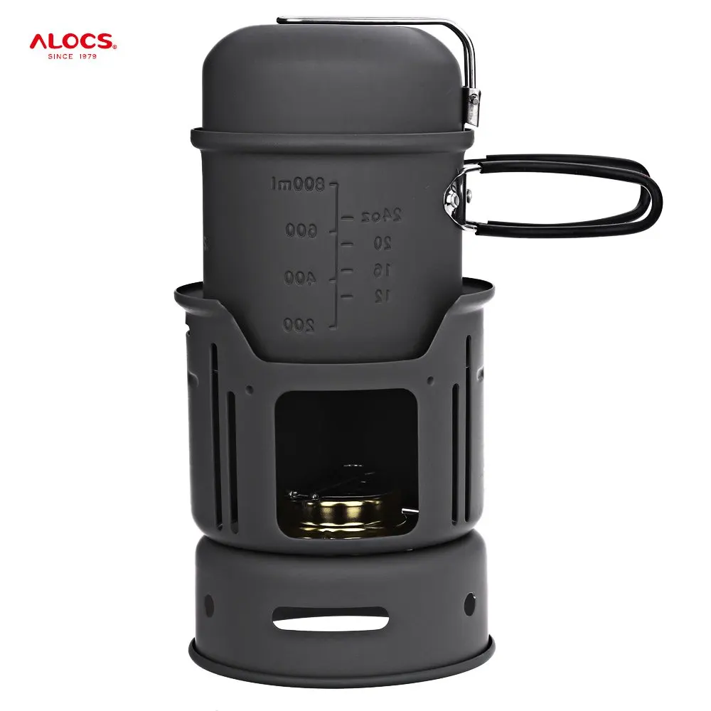

ALOCS CW - C01 Portable 1 - 2 Person 7pcs Camping Stove Cook Set with Pot Bowl Alcohol Stove for Outdoor Hiking Picnic