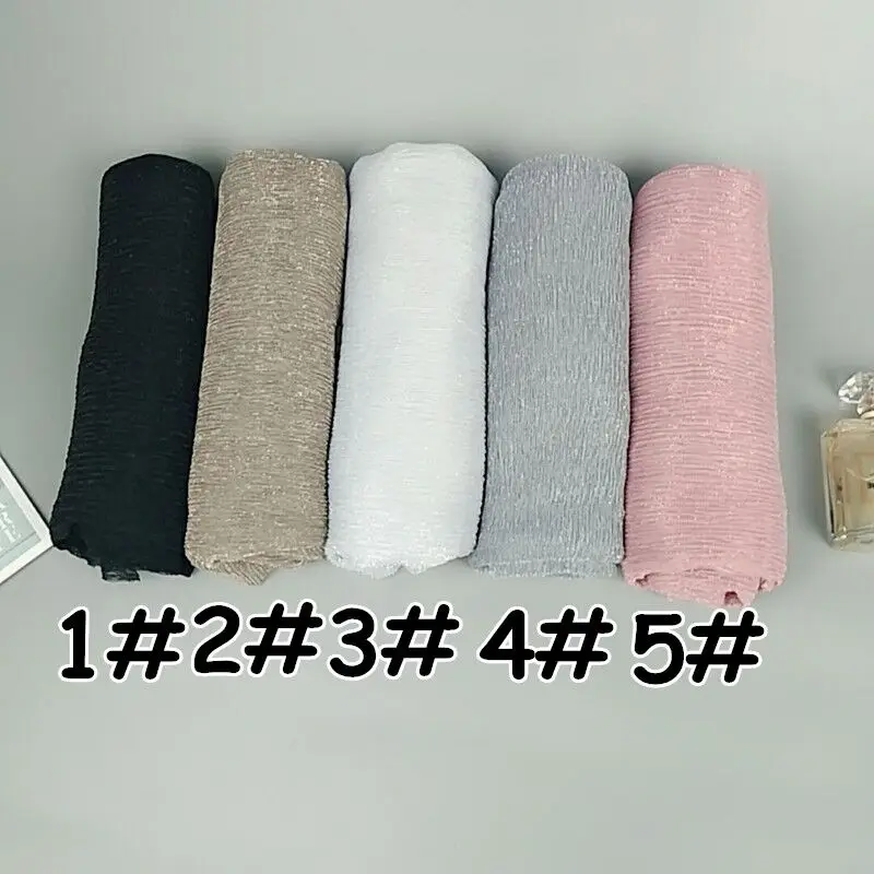 D1 glitter scarves plain shimmer elastic long headband fashion scarf hijab wraps muslim shawls