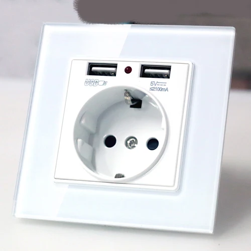 Настенная розетка Штепсельная розетка европейского стандарта с usb-розеткой, стеклянная штепсельная вилка 2A с двойным usb-зарядным устройством, штепсельная розетка 16A 2100ma, электрическая настенная розетка - Тип: Настенная розетка