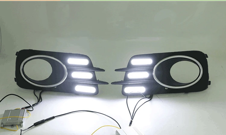 Qirun led drl Дневной ходовой светильник для Volkswagen Tiguan 2010-2012 с динамическим движущимся желтым поворотником и синим ночным светильник