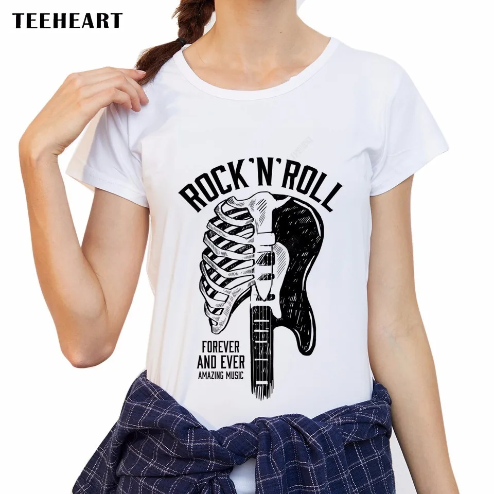 Новейшая гитара с черепом футболка принтом Женская Повседневная в стиле рок-ролл