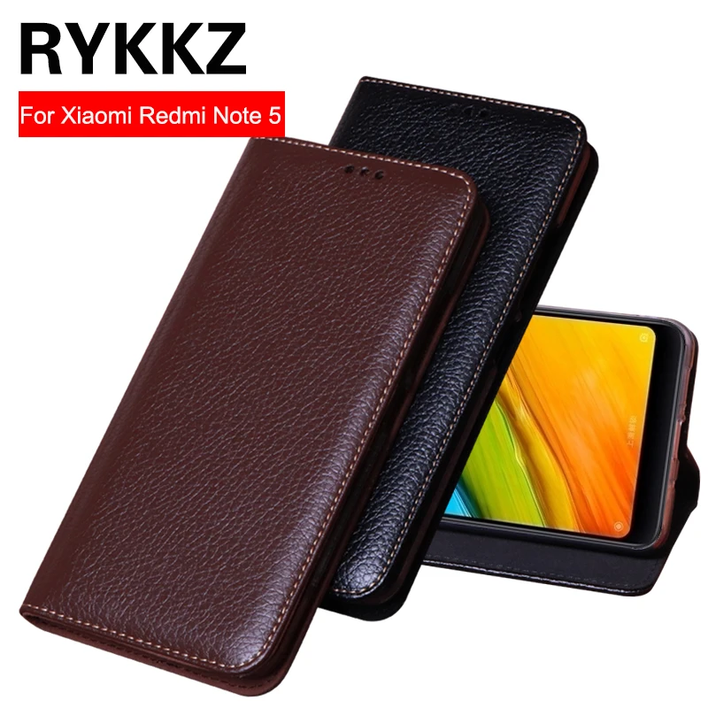 Роскошный кожаный чехол книжка RYKKZ для Xiaomi Redmi Note 5 защитный бесплатная