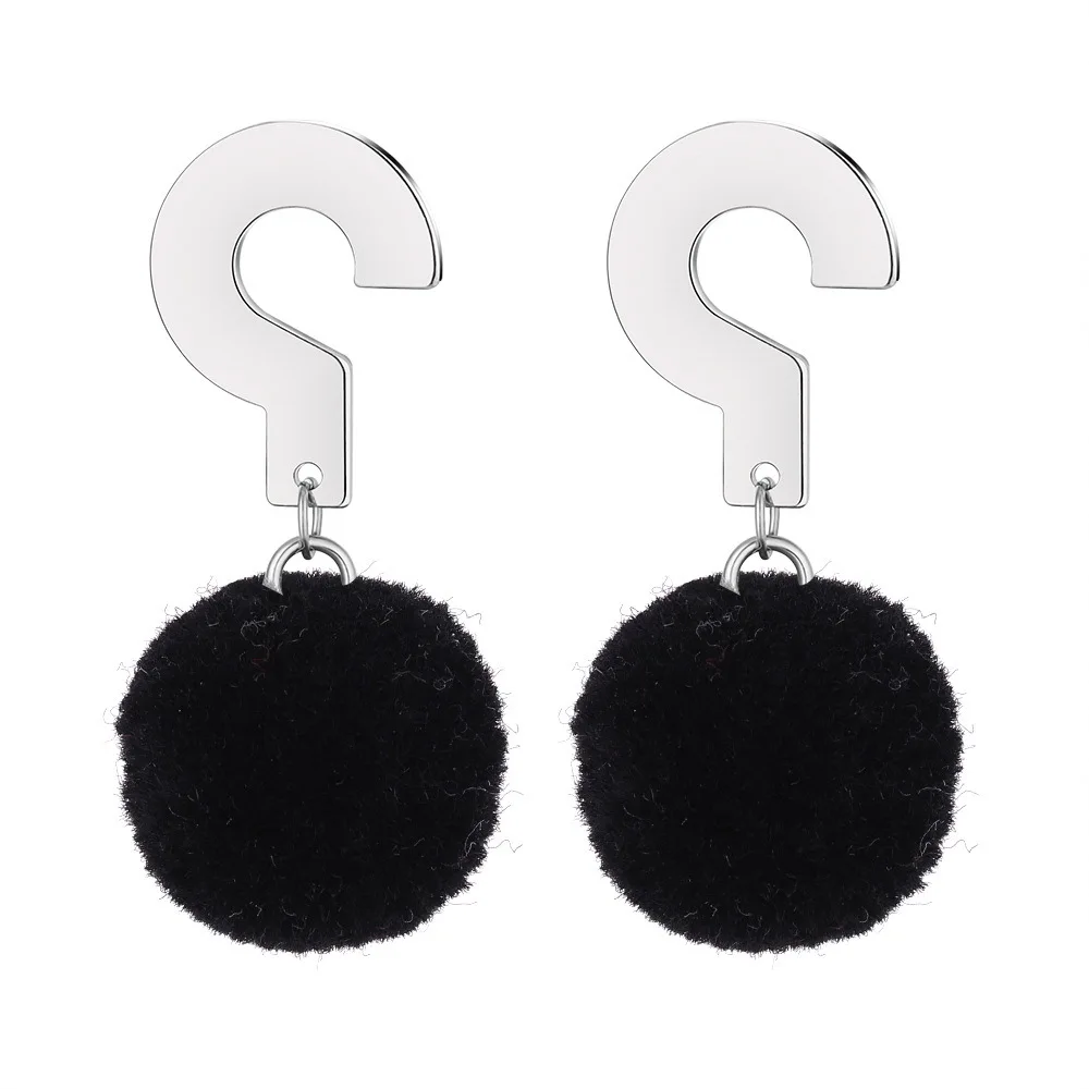 Doreen Box Fashion Stud Earrings Exaggerated Vintage For Women Question Mark-Shaped Hand Made Plush Ball Party Jewelry 1 Pair | Украшения и