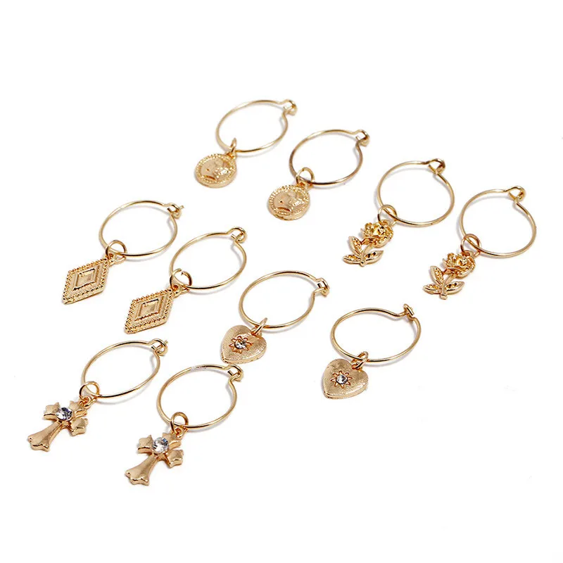 Модные серьги-подвески в виде креста с розами для влюбленных 5 пар простые