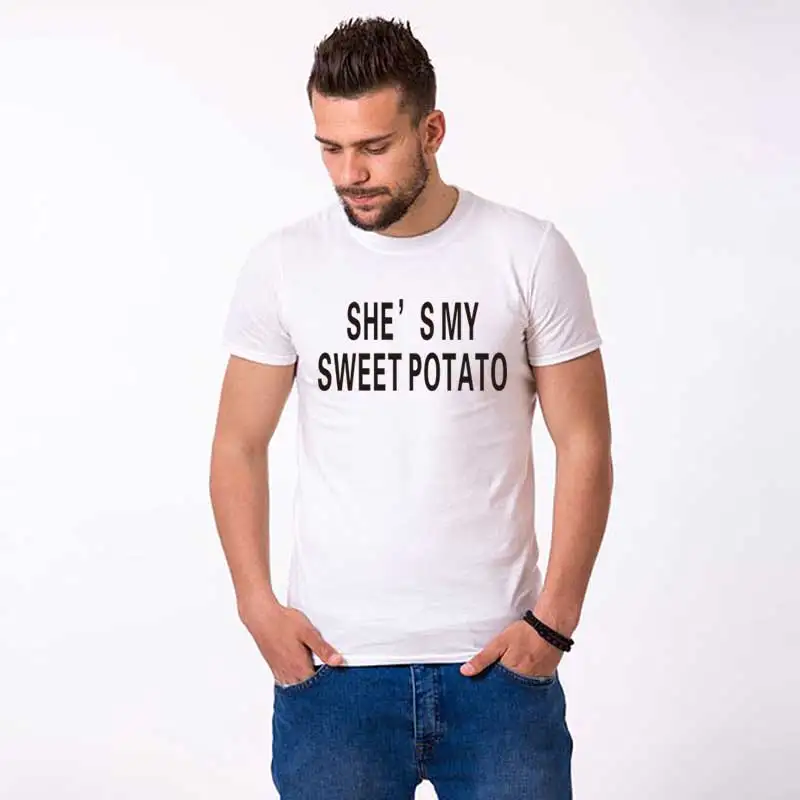 Men SHE MY SWEET POTATO YAM/футболка для пары забавная милая для мужчин и женщин, для мужчин и женщин, семейная одежда для влюбленных, Харадзюку, футболка femme - Цвет: Men