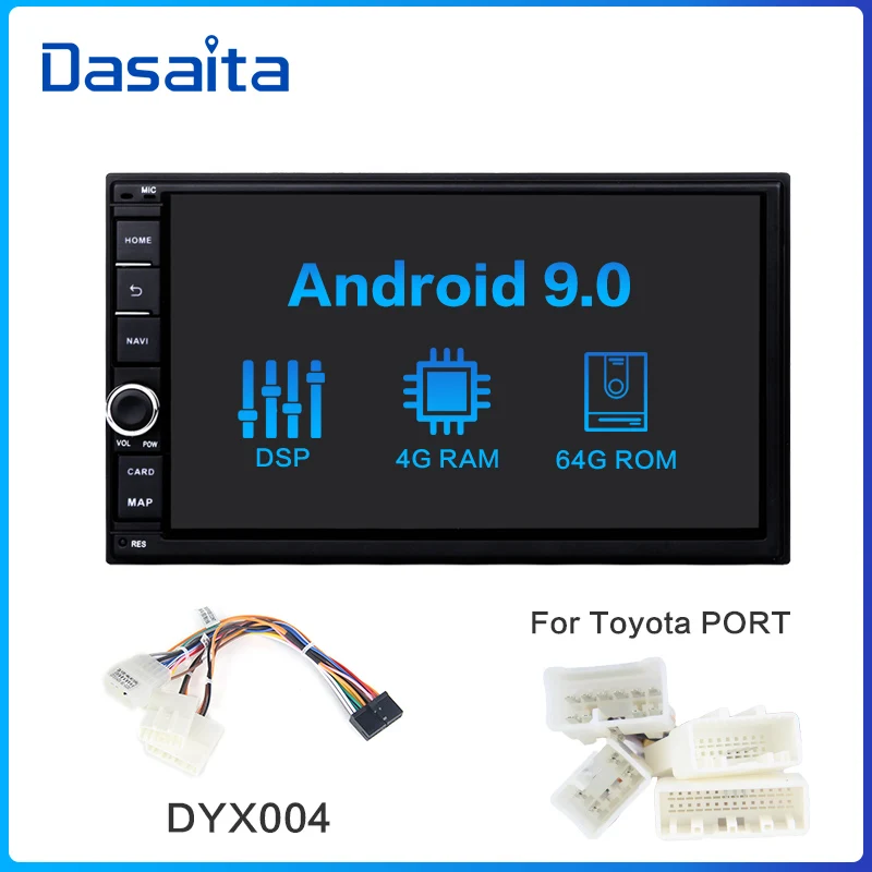 Toyota Cable Dasaita Android универсальный автомобильный 2 Din Радио " ips экран Android 9,0 стерео Мультимедиа Навигация для Nissan встроенный DSP - Цвет: Toyota Cable