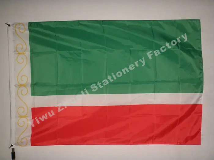 Флаг России, Чеченская Республика, 150X90 см(3X5 футов), 120 г, 100D, полиэстер, двойная строчка, высокое качество