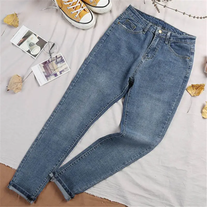 Blue 6112 Джинсы с высокой талией размера плюс 4XL, Женские винтажные уличные обтягивающие джинсы, женские повседневные брюки, женские джинсы, брюки-карандаш Q946 - Цвет: Blue 6112