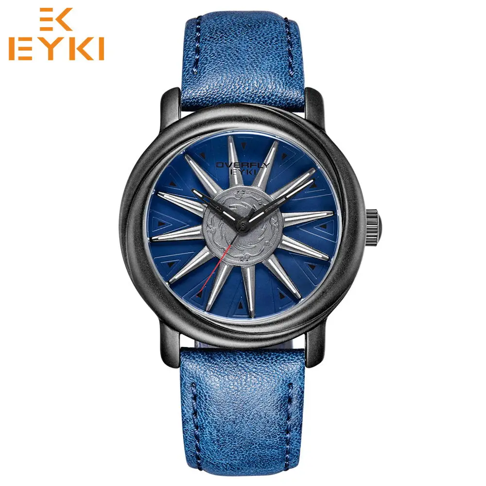 Blue EYKI, спортивные часы для мужчин, специальный вращающийся циферблат, модные повседневные наручные часы в стиле милитари, E3101, кварцевые часы, мужские часы - Цвет: Blue