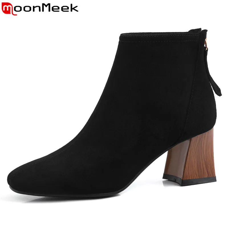 

MoonMeek big size 34-43 fashion autumn winter suede leather boots square toe ankle boots ladies high heels shoes women boots