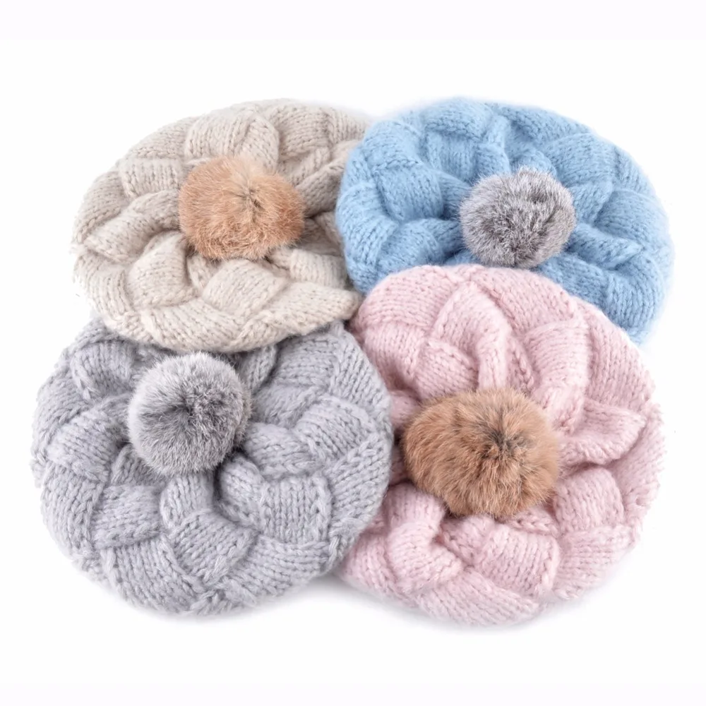 Милая зимняя шапка TQMSMY для женщин вязаные шерстяные береты с помпоном из