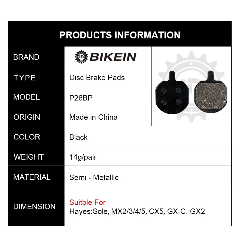 

BIKEIN - 4 Pairs High Quality Bicycle Disc Brake Pads For Hayes Sole MX2 MX3 MX4 MX5 CX5 GX-C GX2 Semi-Metallic Resin Brake Pad