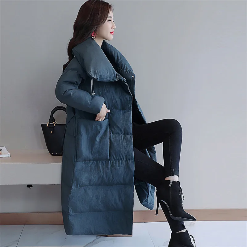 

2020 Winter Fashion Simple Women Cotton Coat with Warm Female Long Outerwear Korean Temperament Solid color Parka ZX362