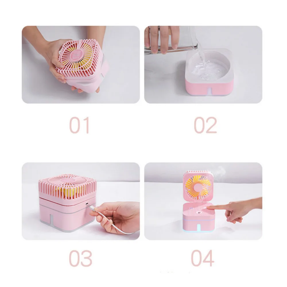 

SEAMOY Mini Water Mist Fan 3-in-1 Battery Fan With Air Humidifier USB Aroma Essential Oil Diffuser Color Night Light Ventilador