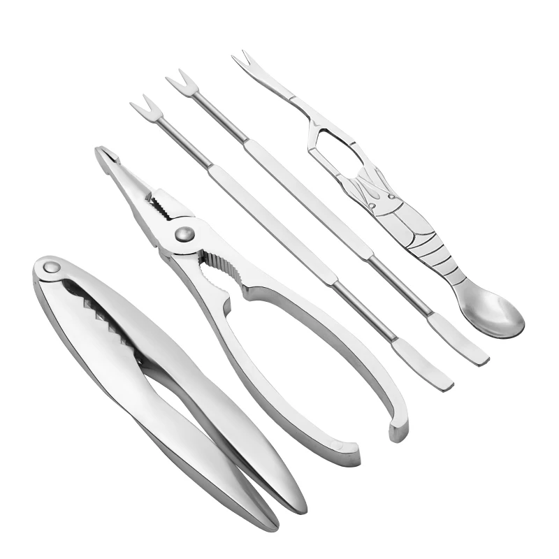 

Seafood Tool Sets Crab Crackers Picks Spoons Set Stainless Steel Crab Peel Shrimp Tool Lobster Clamp Pliers Clip Pick Set