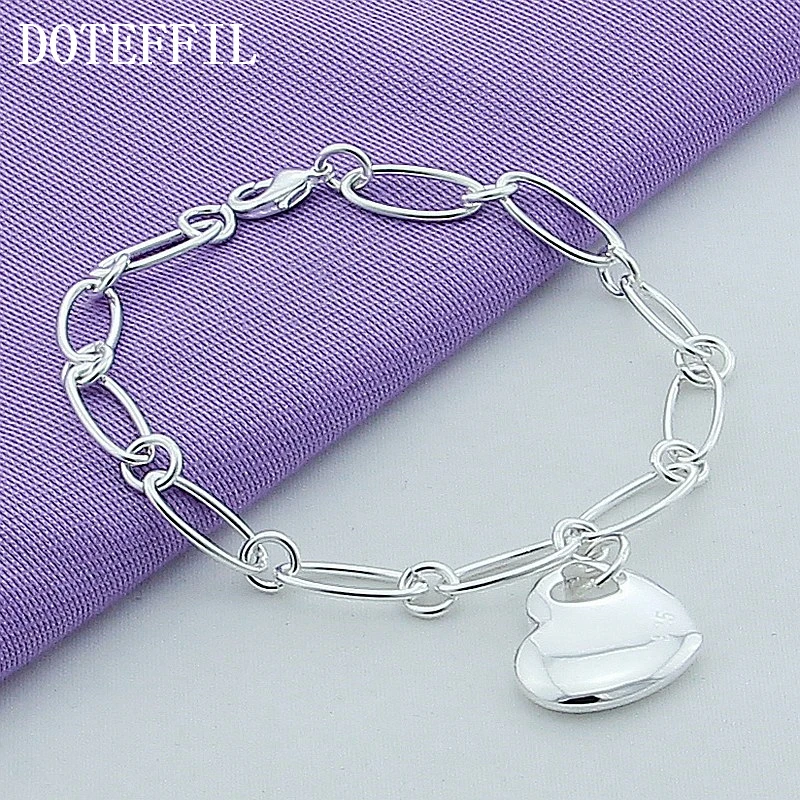 

DOTEFFIL 925 Sterling Silver Heart Shape Pendant Bracelet For Woman Charm Wedding Engagement Party Fashion Jewelry