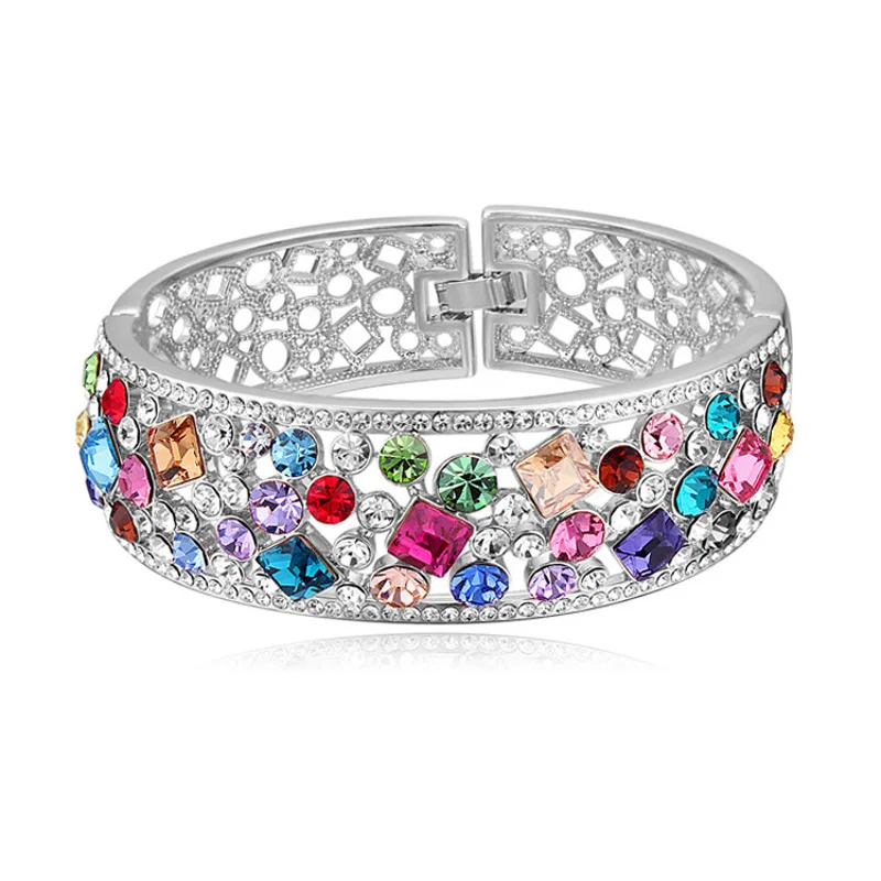 Браслет и браслеты с кристаллами Swarovski и родиевым покрытием, изготовленные с элементами Swarovski, браслеты для женщин, лучшие рождественские подарки - Окраска металла: multicolor