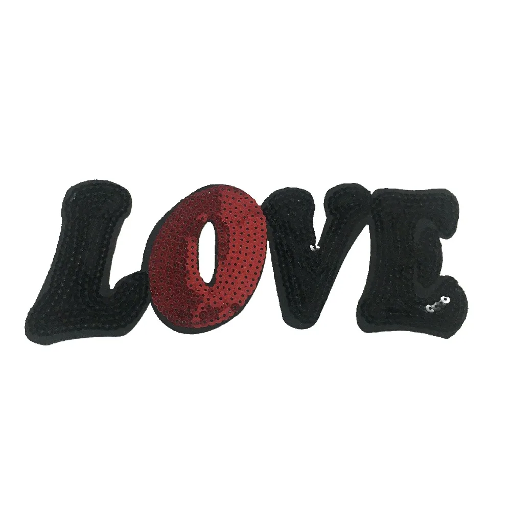 

2018 New LOVE Patches for Clothing Bags Iron On Beaded Patch Badge Handmade Craft Stickers DIY Decoration Sequined Patches 4PCS