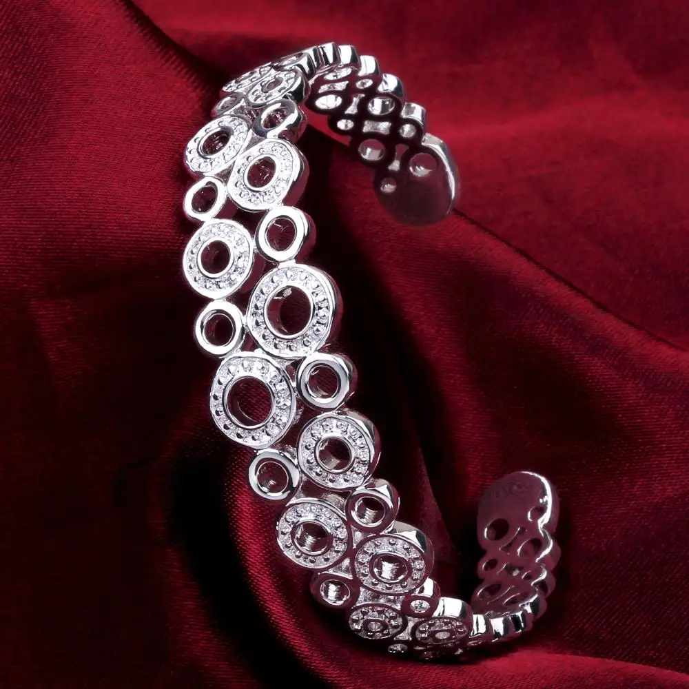 LSB215 Fashion Paved Silver Big Small Links Hollow Bracelets &amp Bangles Women Designer Cuff Jewelry Hot Selling Bijoux Items | Украшения