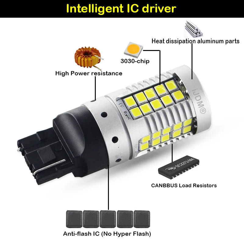 IJDM T20 СВЕТОДИОДНЫЙ Специальный дизайн CAN bus 6000K Xenon Белый W21W 7440 высокомощный