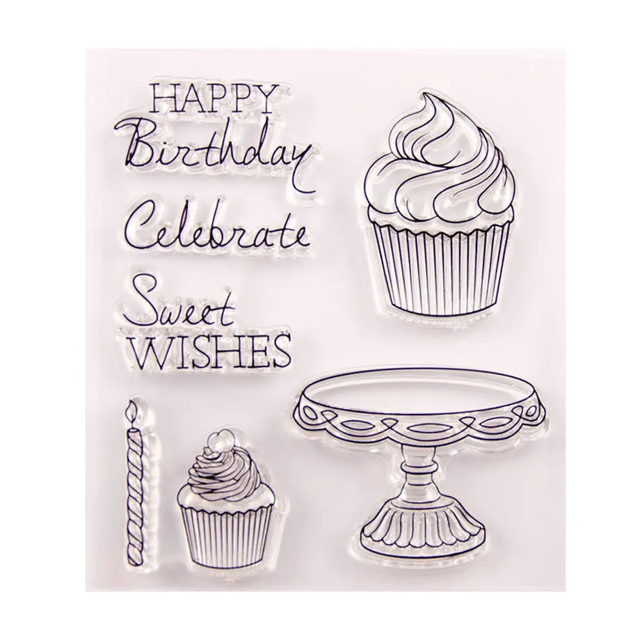 С Днем Рождения Торт четкие штампы для Transparent прозрачный резиновый печать штамп