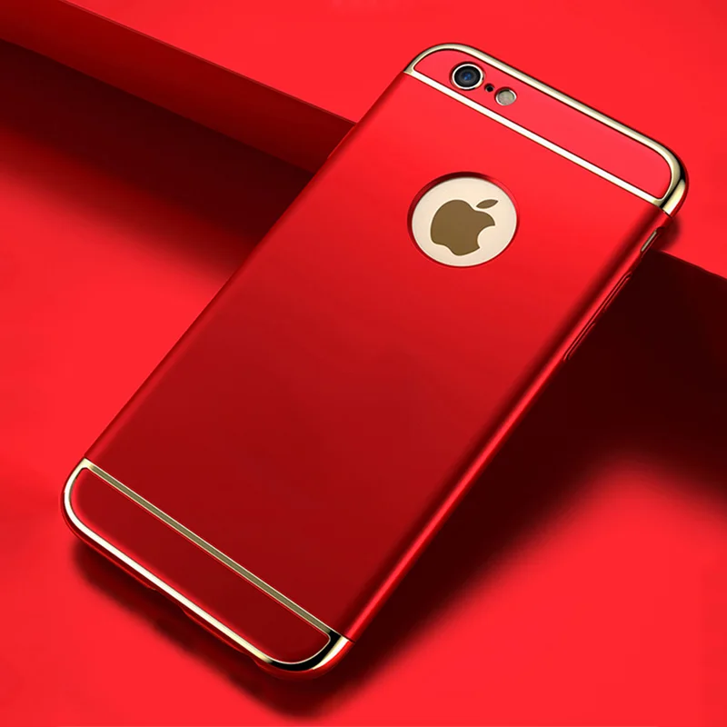 Роскошный защитный чехол 3 в 1 простой с покрытием для iPhone 5 6 6S Plus 7 удобная красная
