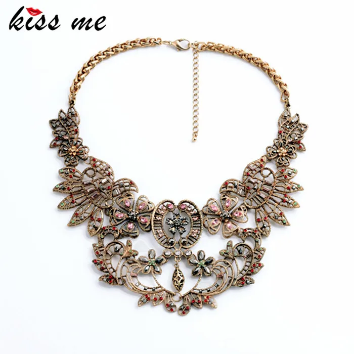 

kissme Bohemian Hollow Flowers Collar Statement Necklaces For Women Vintage Style Hyperbole Sweater Necklaces Fashion Jewelry