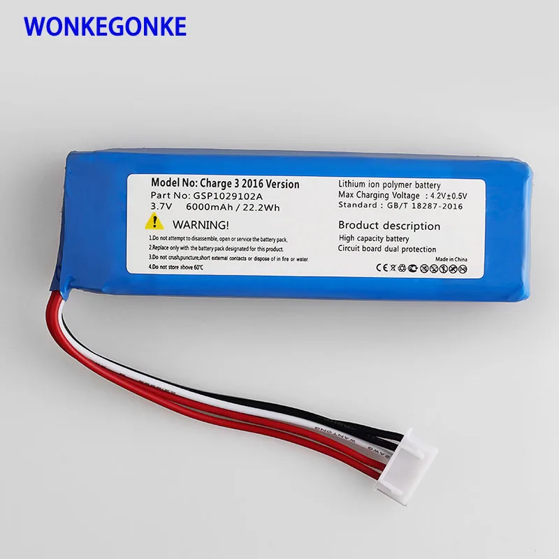 WONKEGONKE 6000 мАч Зарядка 3 2016 версия батарея для JBL Charge GSP1029102A мА/ч. аккумулятор Номер