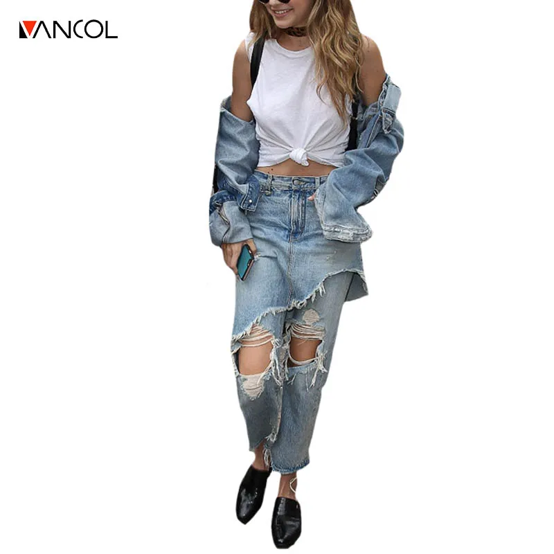 Vancol gigi HADID джинсы Femme два поддельные штук с высокой талией промывали старинные
