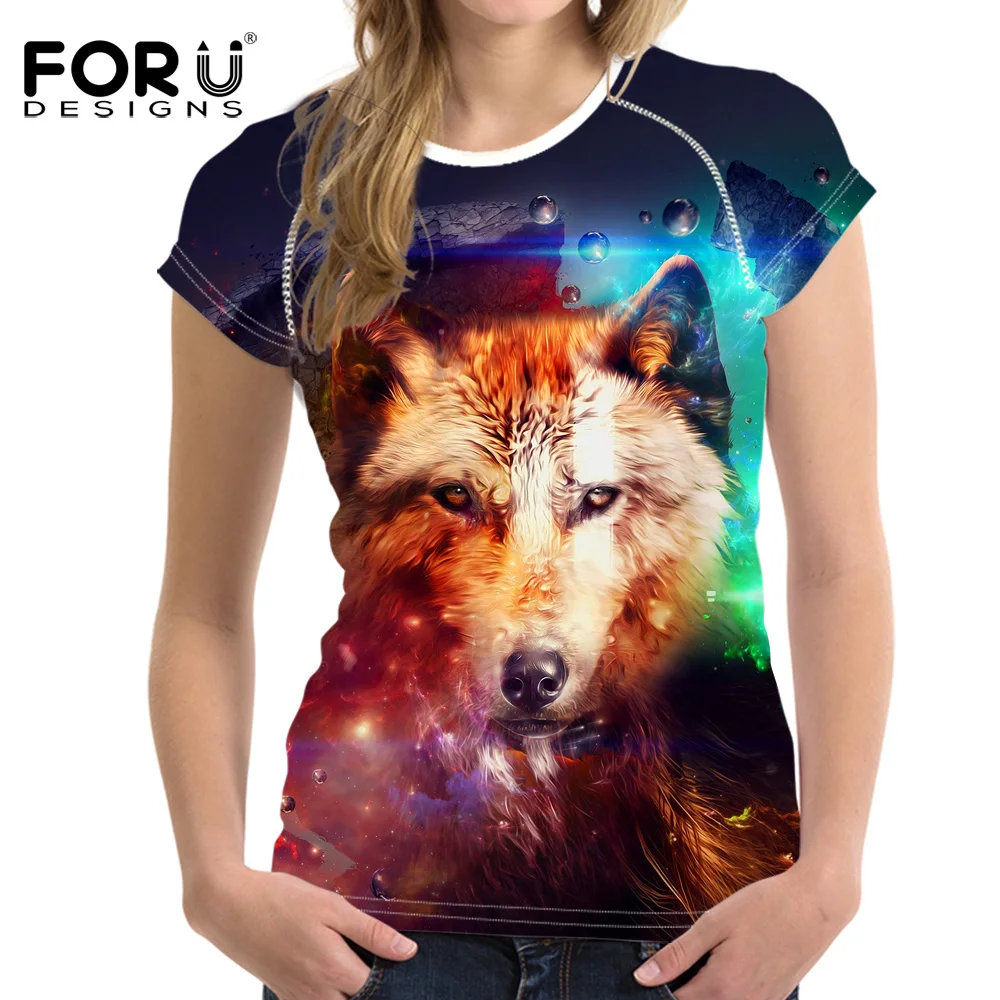 FORUDESIGNS/3D рисунком волка смешные футболки для женщин модная футболка