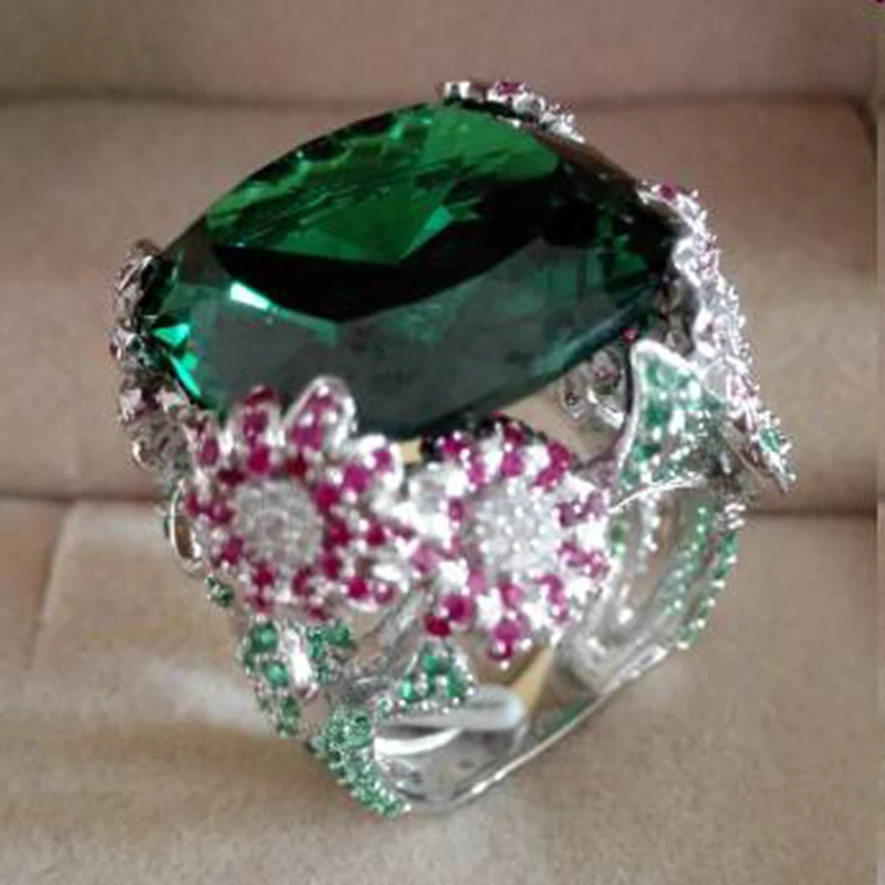 Настоящее Anillos Qi Xuan_Trendy Jewelry_luxury большие камни коктейли Rings_S925 серебряные