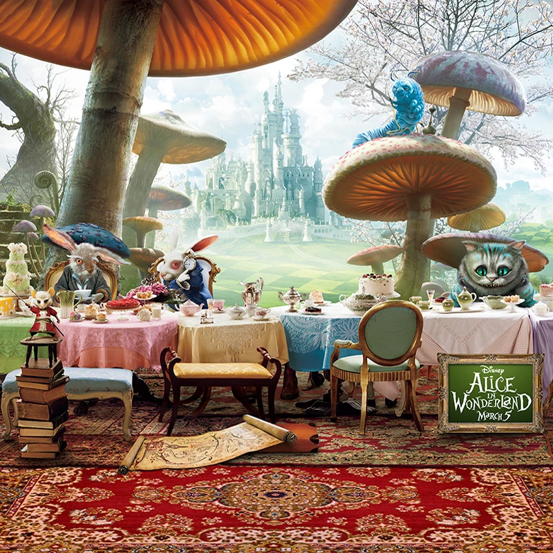 Allenjoy Backgrounds filming Alice Wonderland Mushroom Rabbit Cat Castle Carpet backgrounds for photo studio background vinyl |