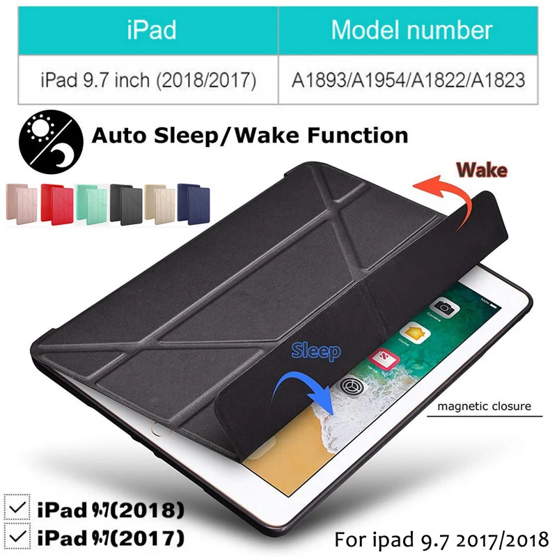 Чехол для Apple iPad 9 7 дюймов 2017 2018 выпуск мягкий силиконовый низ + искусственная кожа
