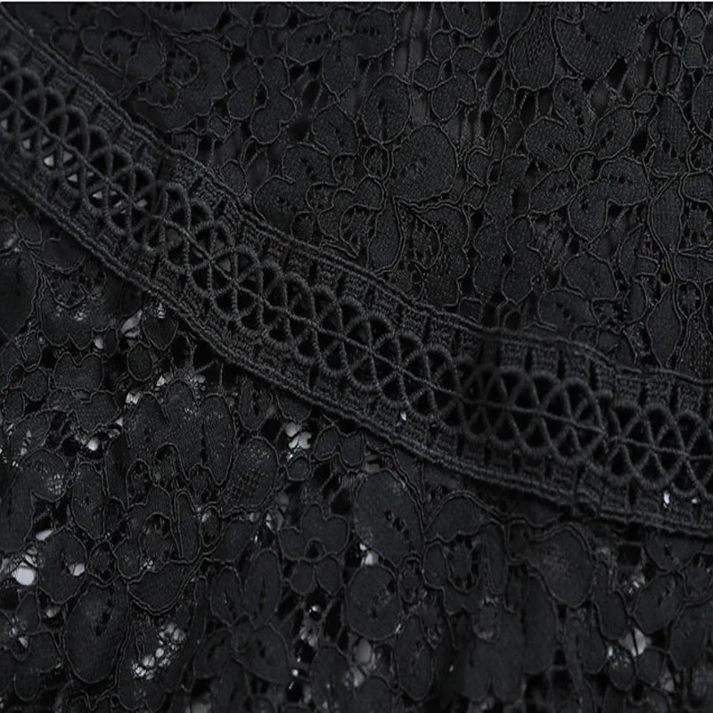 Женская юбка годе с высокой талией Черная кружевная вырезами повседневная весна
