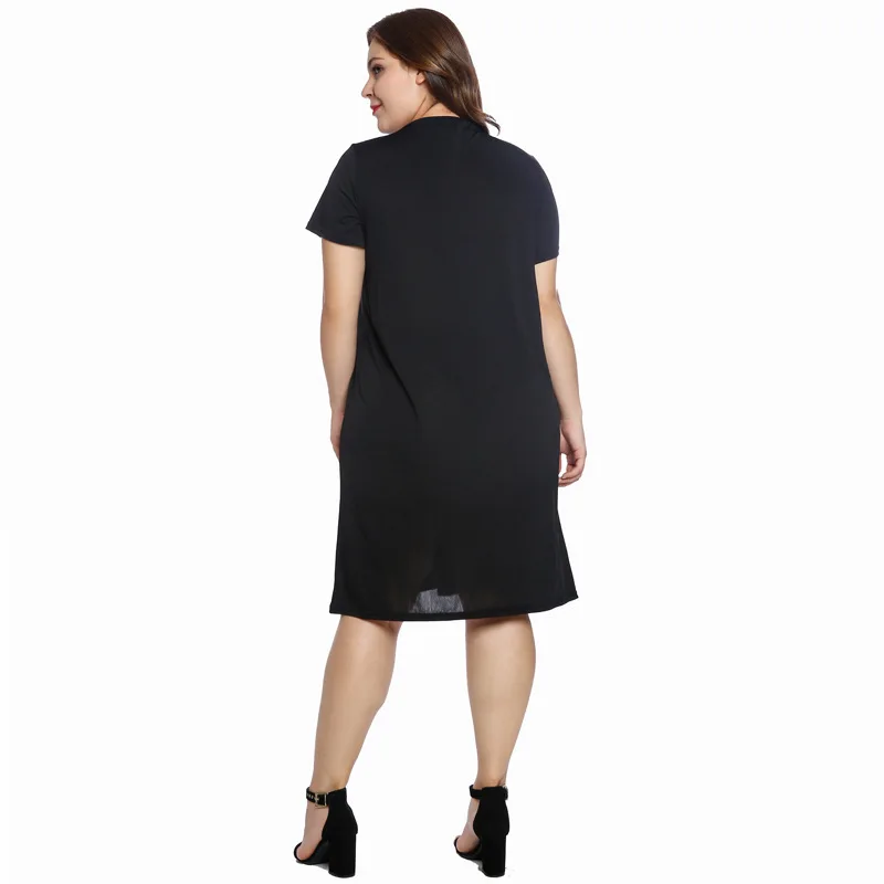 5XL плюс Размер летнее Повседневное платье модное женское платье с коротким рукавом с мультяшным принтом милое платье миди черный женский сарафан-туника