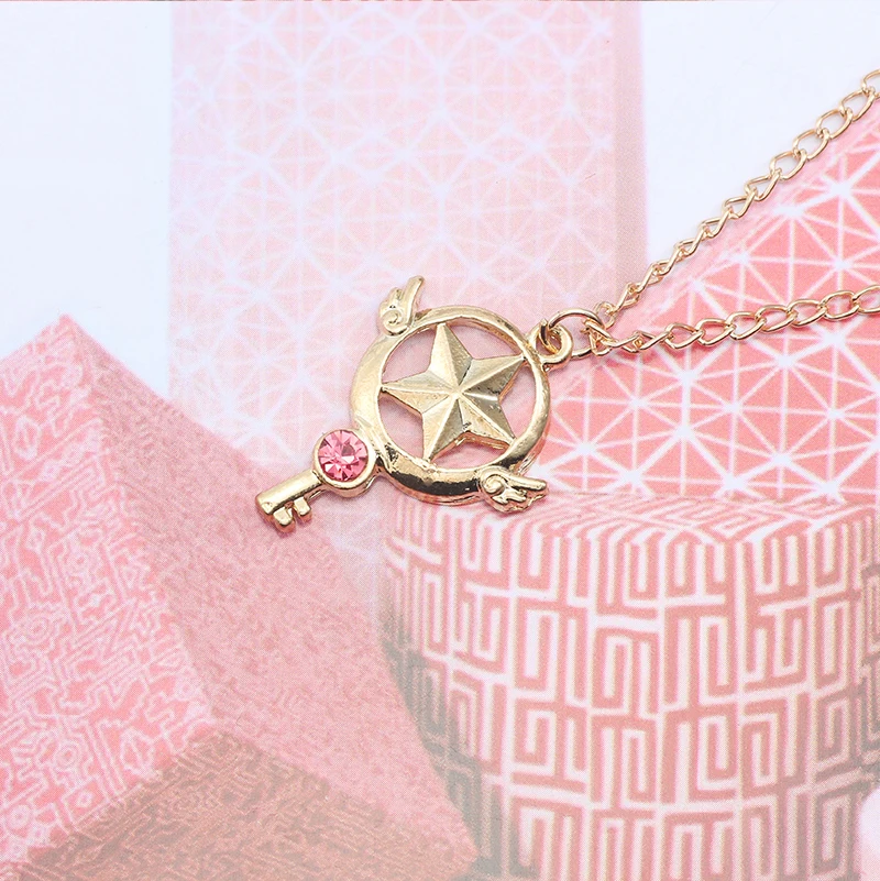 Anime Cardcaptor Sakura Necklace Women Cartoon Gold Metal Rhinestone Card Captor Sakura Kinomoto Star Necklaces Pendants Colar