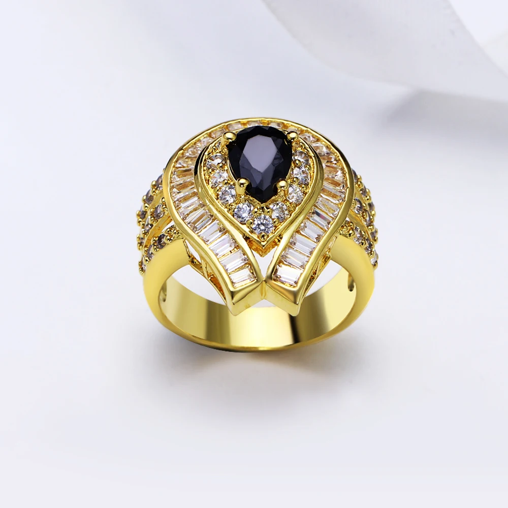 New Big Gold color rings Black/White Cubic Zircon Women's Female Luxury jewerly Top quality accessories | Украшения и