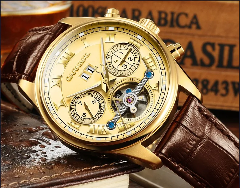 Роскошные карнавальные tourbillon часы мужчин серебро Нержавеющая сталь Водонепроницаемый автомат Дата наручные часы Relógio мужской