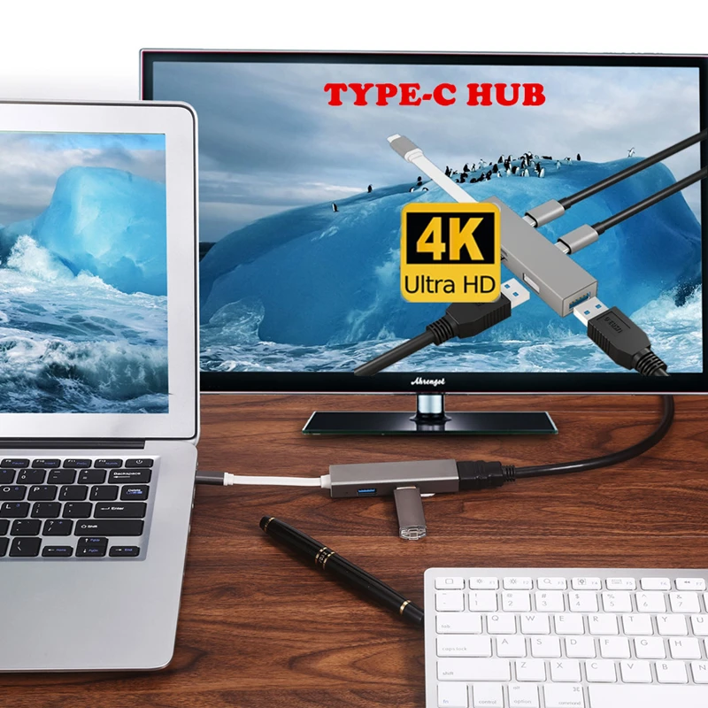 Ранкман Тип C USB C к HDMI тип-c USB 3,0 2,0 конвертер USB 3,1 к HDMI концентратор Кабель-адаптер для Macbook Chromebook samsung S9