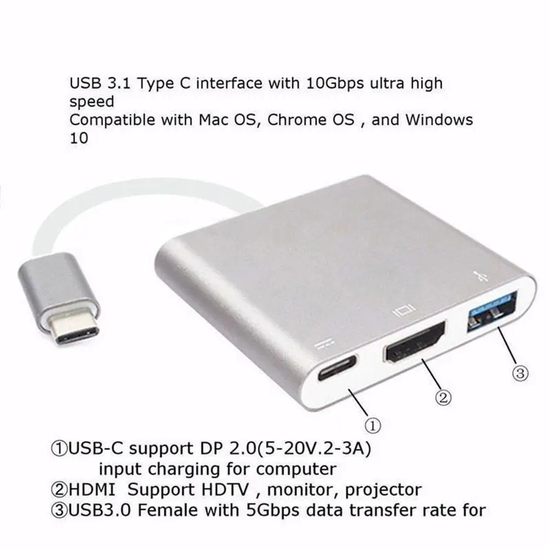 3-в-1 Thunderbolt 3 адаптер концентратор USB Type C к HDMI USB-C концентратор док-станция с Мощность доставки для samsung режимом Dex MacBook Pro/Air