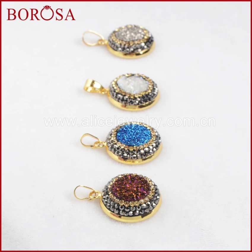 BOROSA золотой ободок круглый натуральный кристалл Титан Радужный цвет Drzuy кулон с