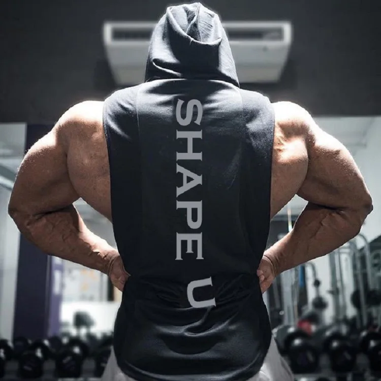 

Bodybuilding Stringer Tank Top with hooded Mens Gyms Clothing Fitness Mens Sleeveless Vests Cotton Singlets Muscle Sports vest