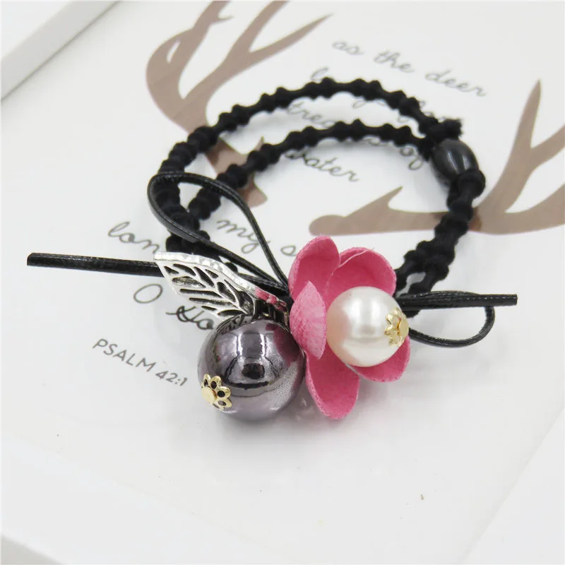 1 шт. эластичные резинки для волос с розовыми листьями и серыми шариками игрушки