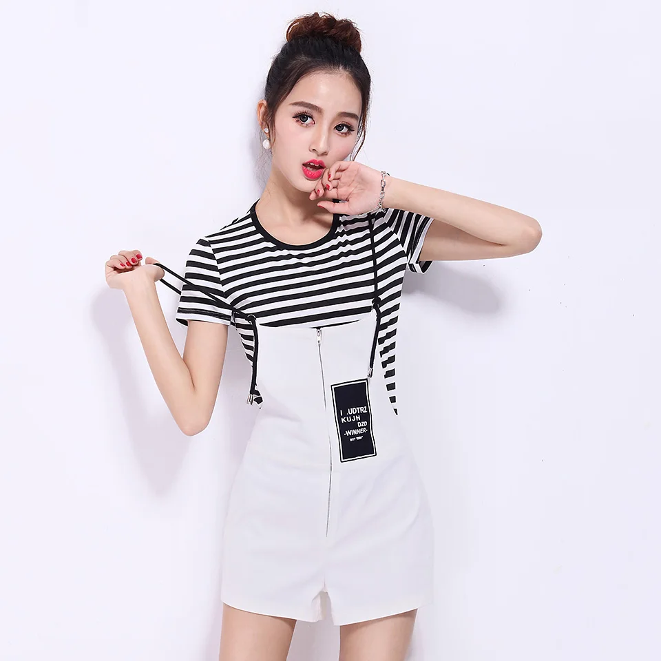 PUSECOOL 2017 Сладкие Девочки Повседневная Женская Одежда Набор Полосой футболка +
