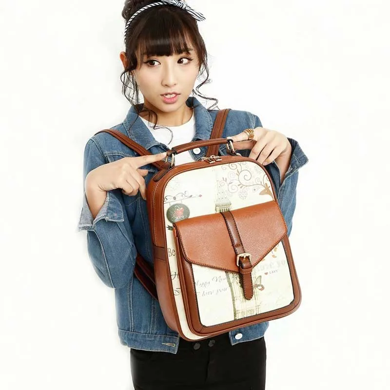 Рюкзак из искусственной кожи Женский винтажный рюкзак с рисунком башня школьная