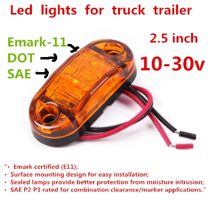 

10-30v 10 pcs Clear LED Amber light 2.5" Oval Surface 2 Diode Trailer Truck Lorry Bus lamp side Marker Clearance lamp SAE ECE