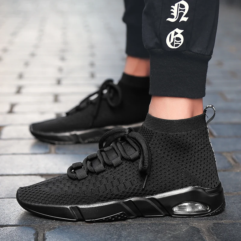 2019 New Arrival Men Fashion Sneakers Lace Up Casual Shoes Size 39-46 Popular Style Man Fly-Knitted 4 Colors Black White | Обувь