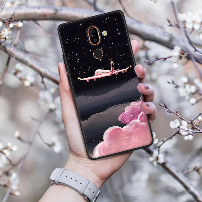 Силиконовый чехол с узором для Nokia 8 Защитная черная матовая задняя крышка из ТПУ