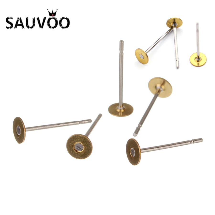

Серьги-гвоздики SAUVOO 100 шт./лот из нержавеющей стали золотого цвета, пустая основа для сережек 4 мм, кабошон, комплектующие для изготовления юв...