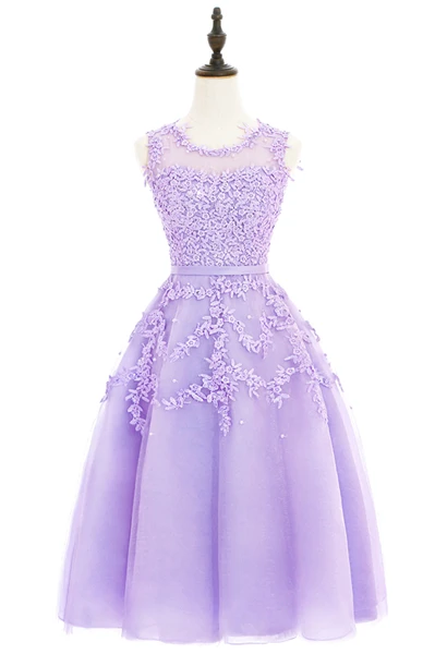 Lilac Purple Новинка, короткое Кружевное Платье До Колена, красное, розовое, черное платье для выпускного вечера, популярное платье с фатиновой юбкой, платье для выпускного вечера, платья для выпускного вечера 8 класса - Цвет: Lilac Purple